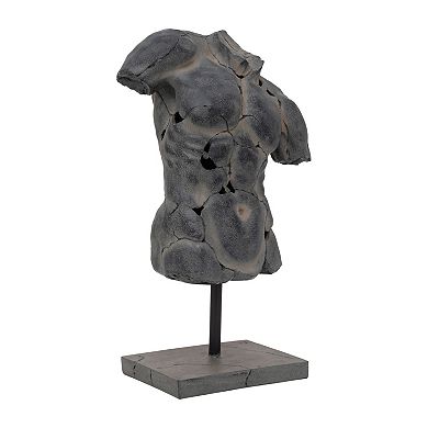 Abstract Male Cracked Torso Sculpture with Base - 25", Grey