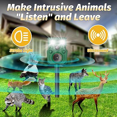 2 Packs Ultrasonic Waterproof Animal Repeller Solar Powered with Motion Sensor LED Flash Light