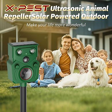 2 Packs Ultrasonic Waterproof Animal Repeller Solar Powered with Motion Sensor LED Flash Light