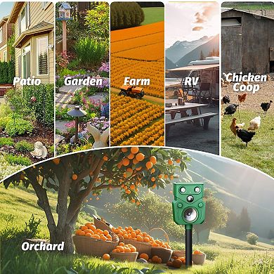 2 Packs Ultrasonic Waterproof Animal Repeller Solar Powered with Motion Sensor LED Flash Light