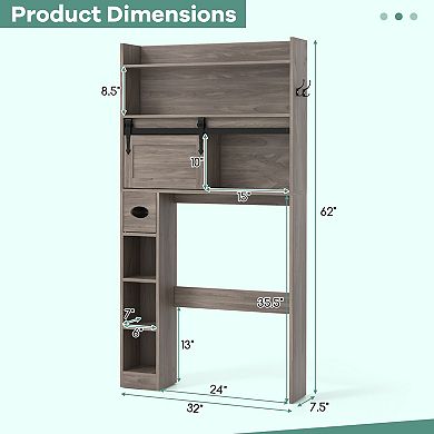 Over The bath fixture Storage Cabinet with Sliding Barn Door and Adjustable Shelves