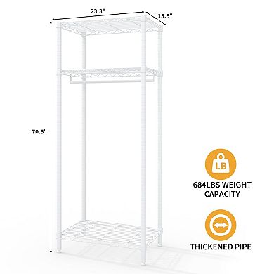 Heavy-Duty 3-Tier Adjustable Clothes Rack with Shelves, Compact Freestanding Wardrobe Organizer