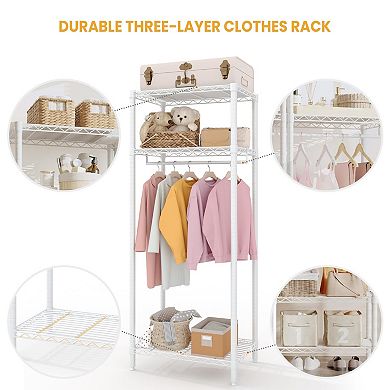 Heavy-Duty 3-Tier Adjustable Clothes Rack with Shelves, Compact Freestanding Wardrobe Organizer