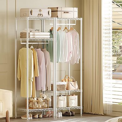 Heavy-Duty 3-Tier Adjustable Clothes Rack with Shelves, Compact Freestanding Wardrobe Organizer