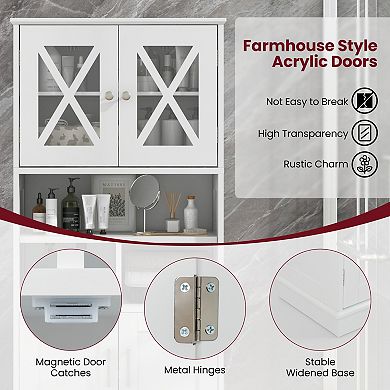 Tall Bathroom Floor Storage Cabinet with Acrylic Doors and Cube Compartments