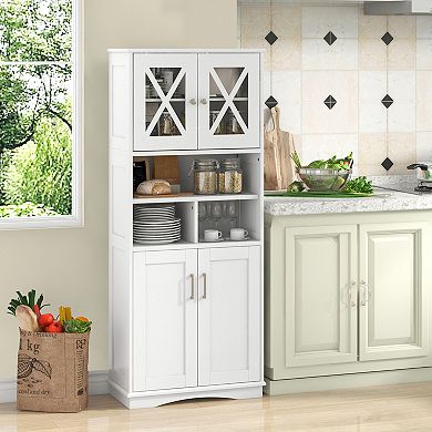 Tall Bathroom Floor Storage Cabinet with Acrylic Doors and Cube Compartments