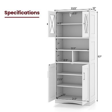 Tall Bathroom Floor Storage Cabinet with Acrylic Doors and Cube Compartments