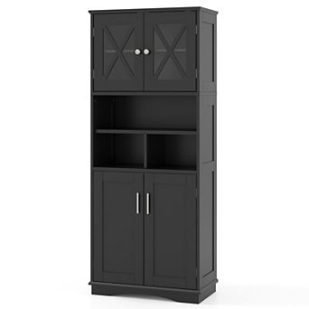 Tall Bathroom Floor Storage Cabinet with Acrylic Doors and Cube Compartments