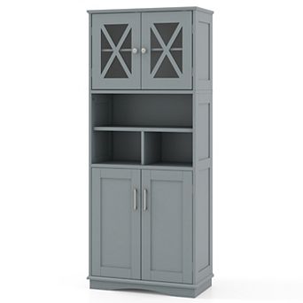 Tall Bathroom Floor Storage Cabinet with Acrylic Doors and Cube Compartments
