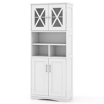 Tall Bathroom Floor Storage Cabinet with Acrylic Doors and Cube Compartments