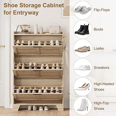 Shoe Storage Cabinet , Hidden Slim Freestanding Shoe Organizer Storage for Entryway