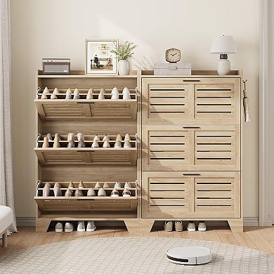 Shoe Storage Cabinet , Hidden Slim Freestanding Shoe Organizer Storage for Entryway