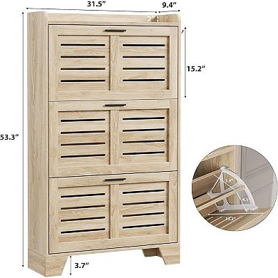 Shoe Storage Cabinet , Hidden Slim Freestanding Shoe Organizer Storage for Entryway
