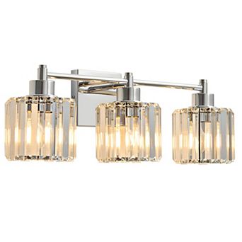 POWLIG 22" 3-Light Gold Vanity Light with Crystal Shades - Modern Dimmable Bathroom Lighting