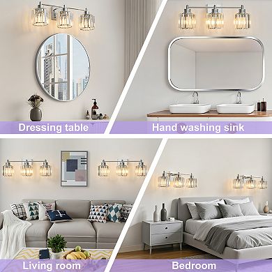 POWLIG 22" 3-Light Gold Vanity Light with Crystal Shades - Modern Dimmable Bathroom Lighting