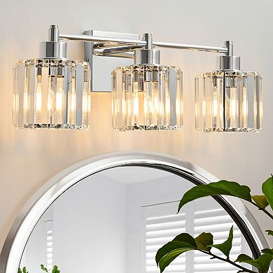 POWLIG 22" 3-Light Gold Vanity Light with Crystal Shades - Modern Dimmable Bathroom Lighting