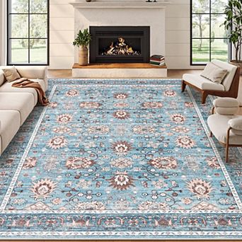 Area Rug for Living Room, Washable Vintage Printed Soft Rugs, Non Slip Low Pile Carpet