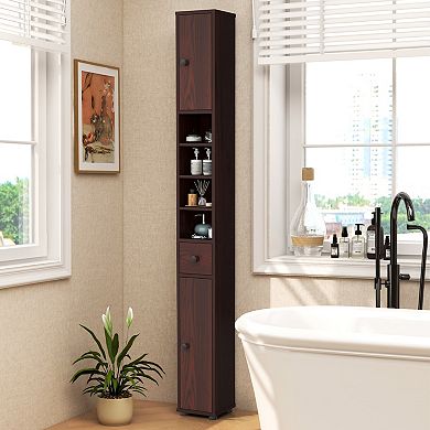 Freestanding Slim Bathroom Storage Cabinet with Drawer and Adjustable Shelves