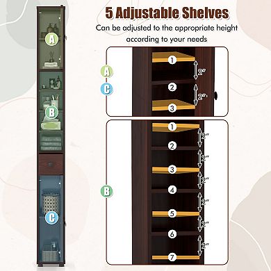 Freestanding Slim Bathroom Storage Cabinet with Drawer and Adjustable Shelves
