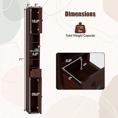 Freestanding Slim Bathroom Storage Cabinet with Drawer and Adjustable Shelves