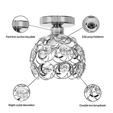 Silver Crystal Mini Chandelier, Semi-Flush Mount Ceiling Light