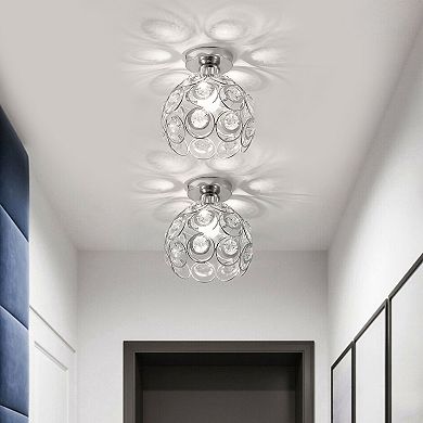 Silver Crystal Mini Chandelier, Semi-Flush Mount Ceiling Light