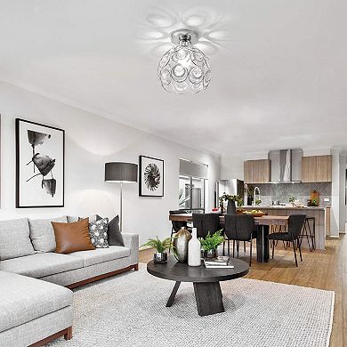 Silver Crystal Mini Chandelier, Semi-Flush Mount Ceiling Light