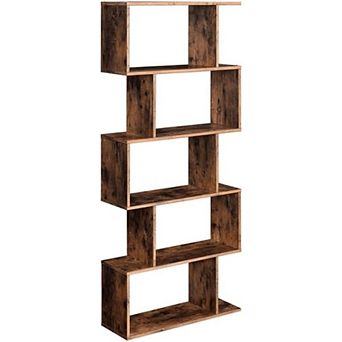 ZUQIETA 5 tier Room Divider Bookcase - Tall Freestanding Display Shelf in Rustic Brown