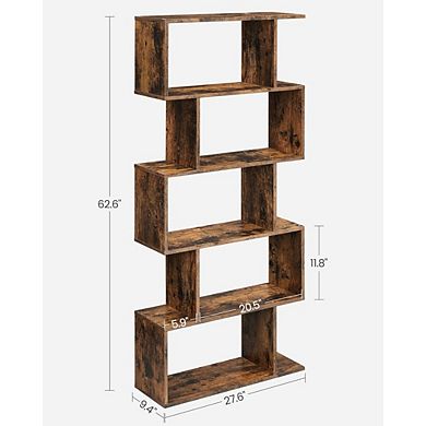 ZUQIETA 5-Tier Room Divider Bookcase - Tall Freestanding Display Shelf in Rustic Brown