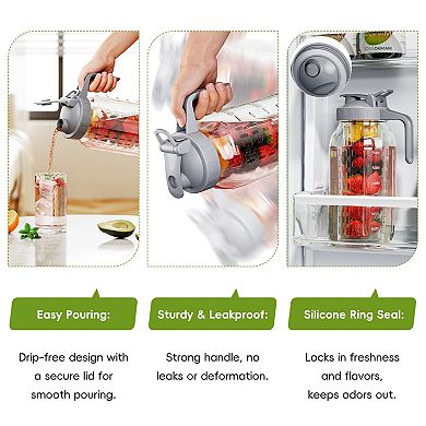 Fruit Infuser Glass Mason Jar Pitcher with Spout Handle Lid 64oz
