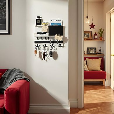 Wall-Mount Key Holder with Shelf and Mail Organizer 16 Hooks Farmhouse