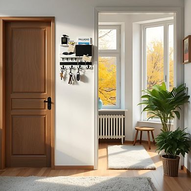 Wall-Mount Key Holder with Shelf and Mail Organizer 16 Hooks Farmhouse