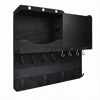 Wall-Mount Key Holder with Shelf and Mail Organizer 16 Hooks Farmhouse