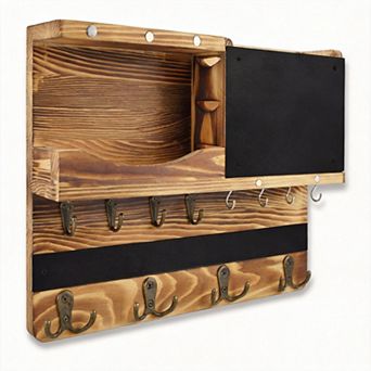 Wall-Mount Key Holder with Shelf and Mail Organizer 16 Hooks Farmhouse