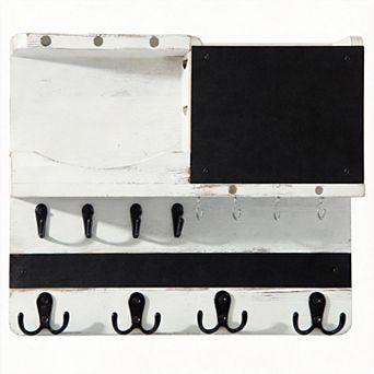 Wall-Mount Key Holder with Shelf and Mail Organizer 16 Hooks Farmhouse
