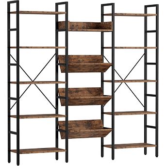 ZUQIETA Industrial Triple Wide Bookcase - 5 tier Metal Frame Shelf with Baffles