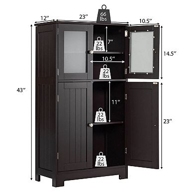 Bathroom Floor Storage Cabinet with Doors and Adjustable Shelf