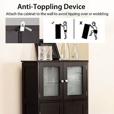 Bathroom Floor Storage Cabinet with Doors and Adjustable Shelf