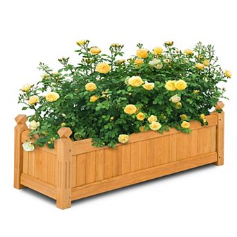 Costway Wooden Rectangular Planter Box Raised Garden Bed for Plants with 4 Corner Drainage