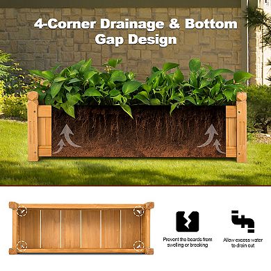 Costway Wooden Rectangular Planter Box Raised Garden Bed for Plants with 4 Corner Drainage