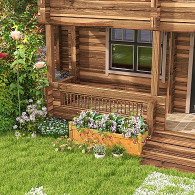 Costway Wooden Rectangular Planter Box Raised Garden Bed for Plants with 4 Corner Drainage