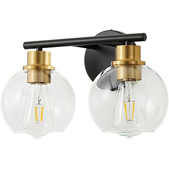 POWLIG 13.4" 2-Light Dimmable Bathroom Vanity Light - Black&Gold Finish with Clear Glass Shades