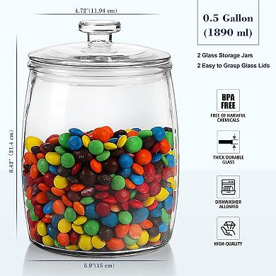 1/2 Gallon Wide Mouth Glass Storage Jar for Kitchen & Pantry 2pc