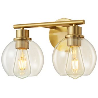 POWLIG 13.4" 2-Light Dimmable Bathroom Vanity Light - Black&Gold Finish with Clear Glass Shades