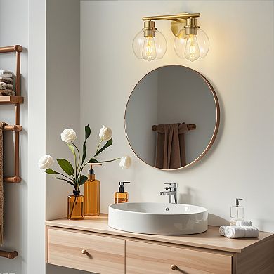POWLIG 13.4" 2-Light Dimmable Bathroom Vanity Light - Black&Gold Finish with Clear Glass Shades