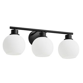POWLIG 21.65" 3-Light Dimmable Bathroom Vanity Light - Black Finish with Milky White Glass Shades