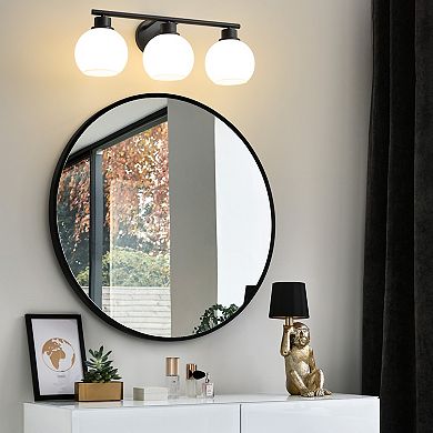 POWLIG 21.65" 3-Light Dimmable Bathroom Vanity Light - Black Finish with Milky White Glass Shades