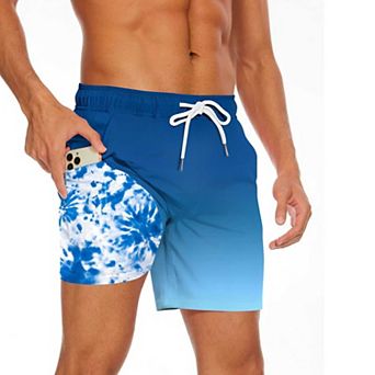 Men's Double Layer Printed Board Shorts, Quick Dry Swim Trunks with Drawstring