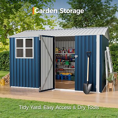 8X10 FT Storage Shed with Cross Windows & Double Doors,450 Cu Ft (ship in 2 boxes)