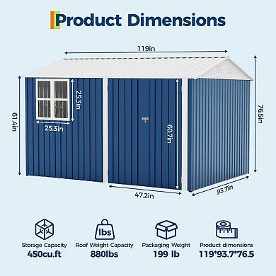 8X10 FT Storage Shed with Cross Windows & Double Doors,450 Cu Ft (ship in 2 boxes)